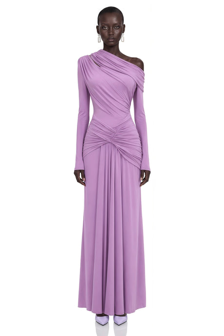 Beppina Maxi Dress Purple Long Sleeve One Shoulder Ruched
