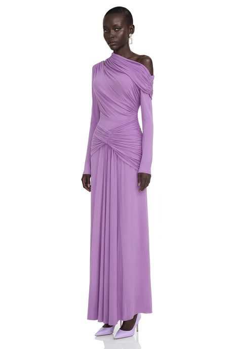 Beppina Maxi Dress Purple Long Sleeve One Shoulder Ruched