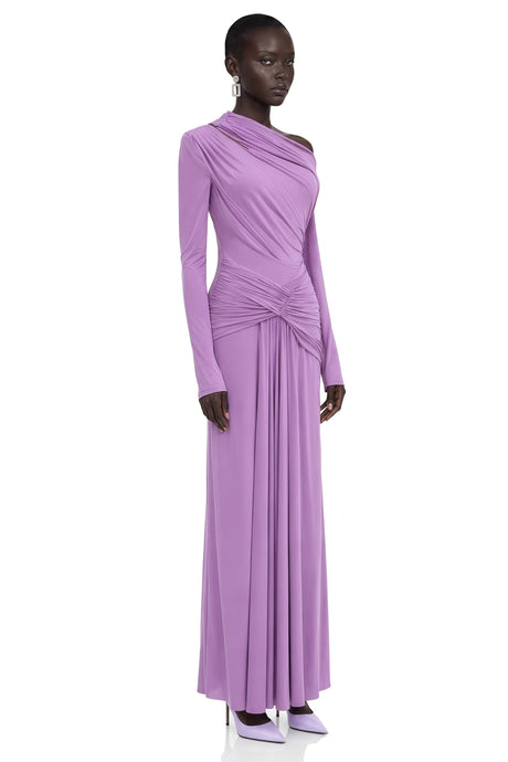 Beppina Maxi Dress Purple Long Sleeve One Shoulder Ruched