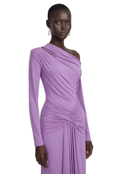 Beppina Maxi Dress Purple Long Sleeve One Shoulder Ruched
