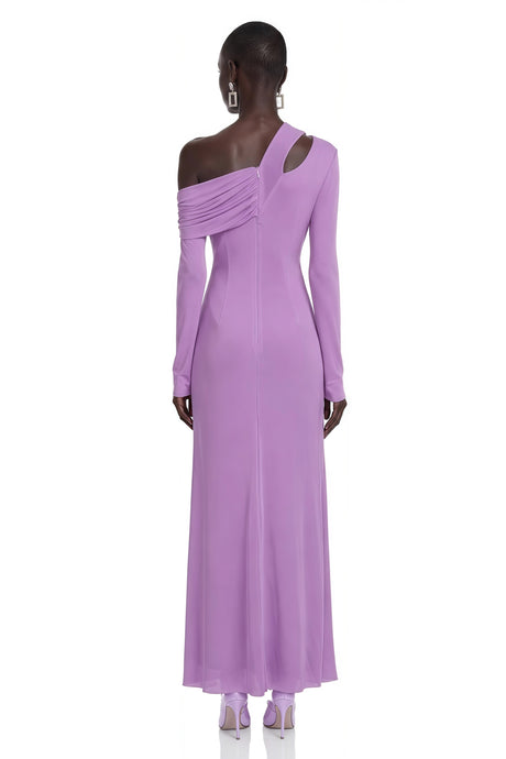 Beppina Maxi Dress Purple Long Sleeve One Shoulder Ruched