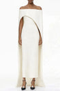 Dominique White Asymmetrical Cape Maxi Dress