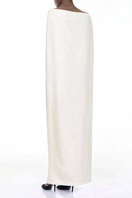 Lia Maxi Dress White Asymmetrical Cape