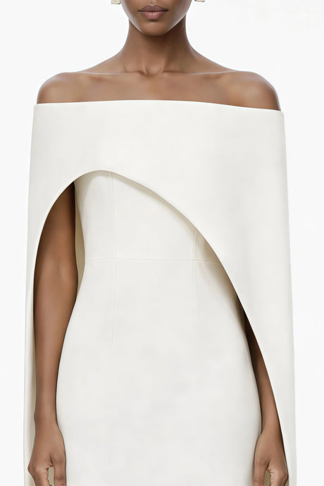 Lia Maxi Dress White Asymmetrical Cape