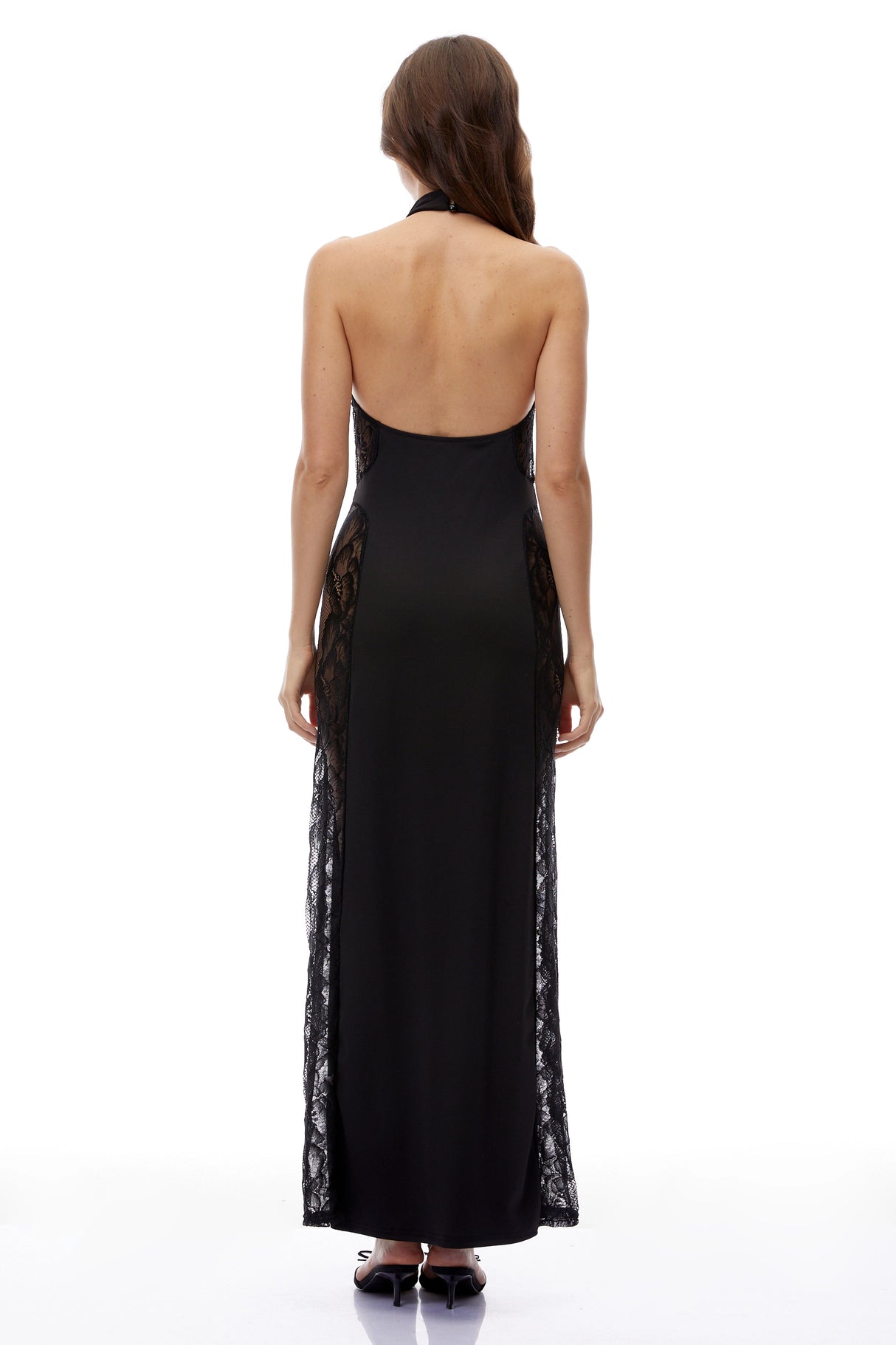 Domnica Black CutOut Maxi Dress with Lace Panels