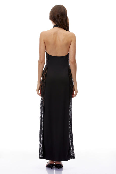 Vanessa Maxi Dress Black Cut-Out with Lace Panels