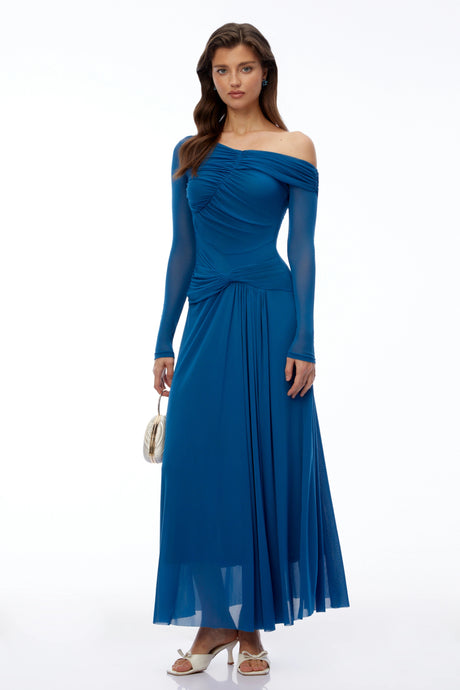 Addison Maxi Dress Teal Blue Off Shoulder Long Sleeves