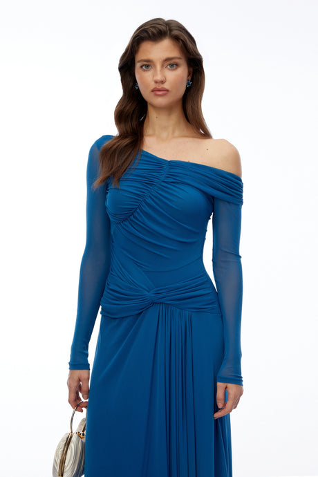 Addison Maxi Dress Teal Blue Off Shoulder Long Sleeves