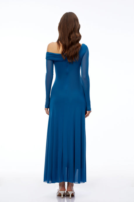 Addison Maxi Dress Teal Blue Off Shoulder Long Sleeves