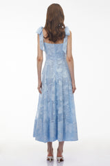 Doris Blue Sweetheart Floral Embroidered Maxi Dress
