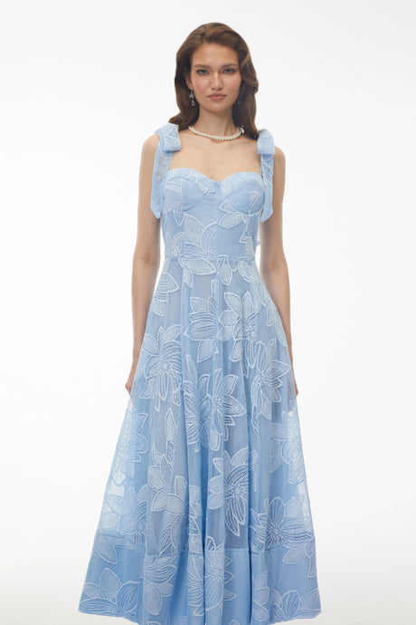 Hanna Maxi Dress Blue Sweetheart Floral Embroidered