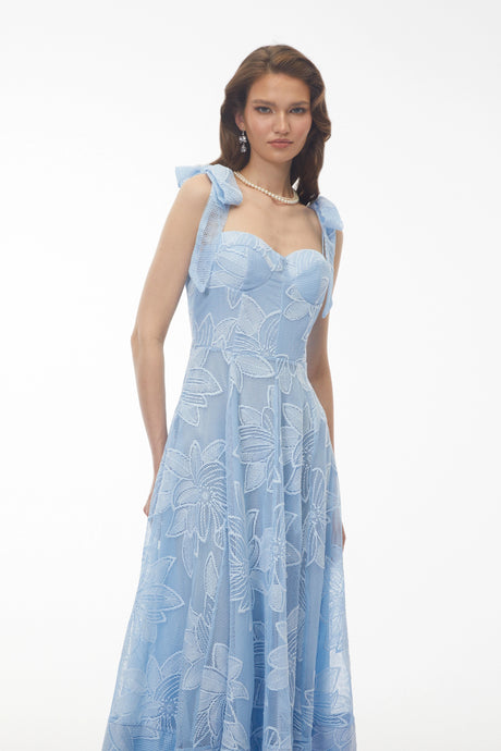Hanna Maxi Dress Blue Sweetheart Floral Embroidered