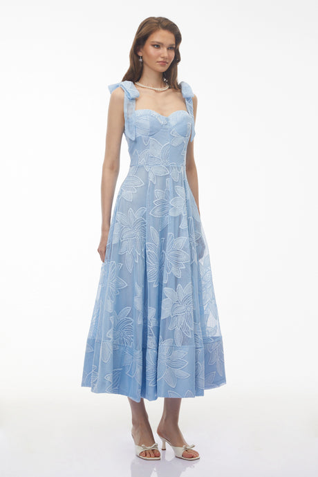 Hanna Maxi Dress Blue Sweetheart Floral Embroidered