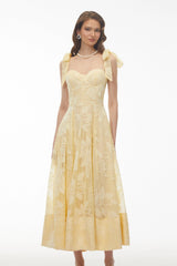 Doris Butter Yellow Sweetheart Floral Embroidered Maxi Dress