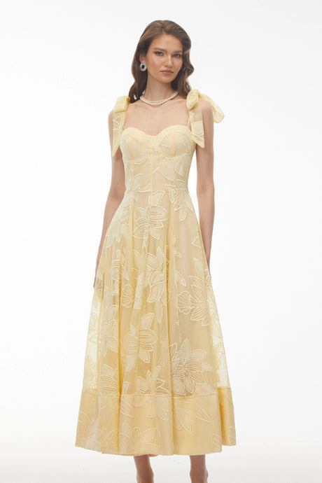 Harleigh Maxi Dress Butter Yellow Sweetheart Floral Embroidered