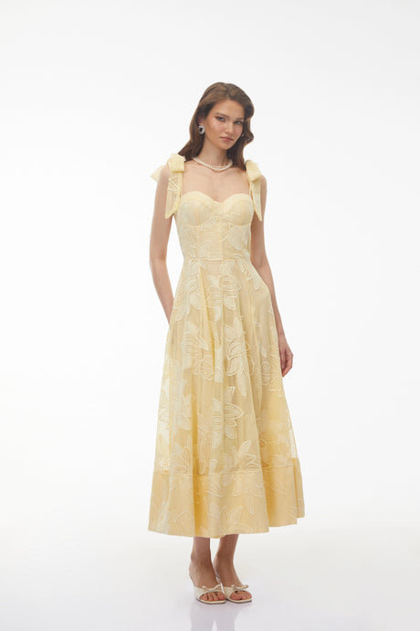 Harleigh Maxi Dress Butter Yellow Sweetheart Floral Embroidered