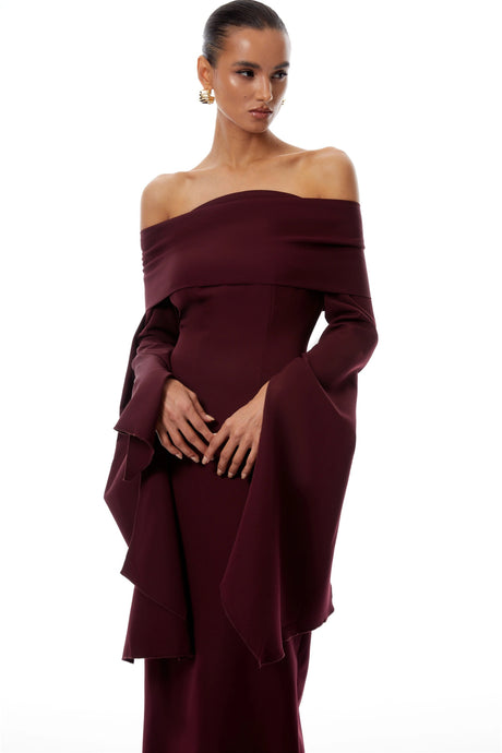 Meredith Burgundy Off Shoulder Maxi Gown