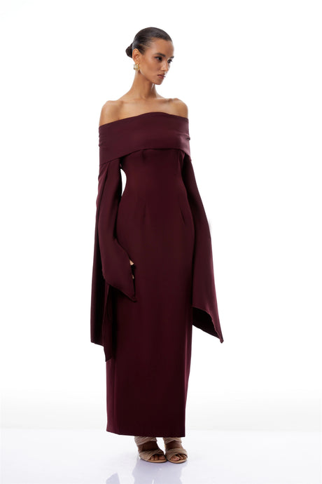 Meredith Burgundy Off Shoulder Maxi Gown
