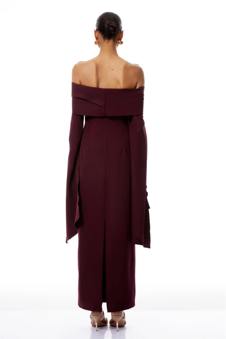 Meredith Burgundy Off Shoulder Maxi Gown