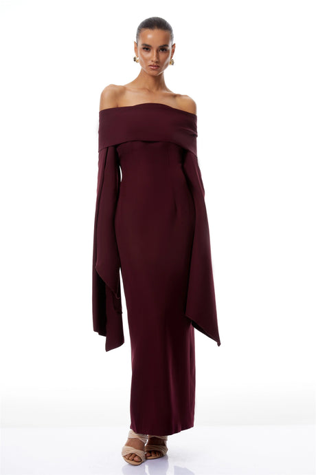 Meredith Burgundy Off Shoulder Maxi Gown