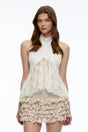 Dorothea Neutral Lace Ruffled Top  Skirt Set