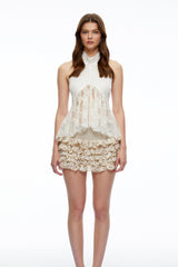 Dorothea Neutral Lace Ruffled Top  Skirt Set