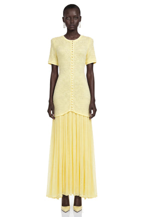 Dorothy Yellow Rhinestone Pleated Maxi Dress