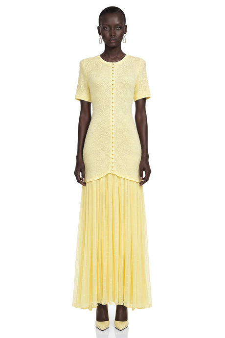 Delia Maxi Dress Yellow Rhinestone Pleated