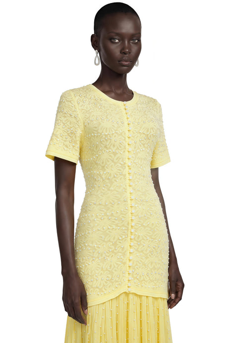 Delia Maxi Dress Yellow Rhinestone Pleated