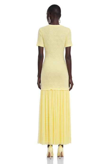 Delia Maxi Dress Yellow Rhinestone Pleated