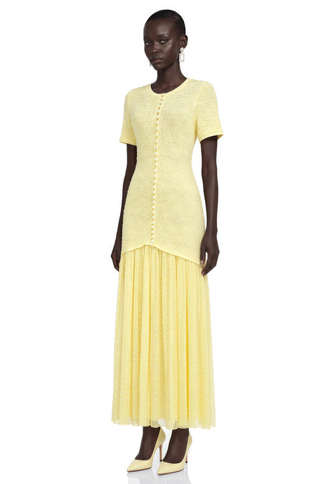 Delia Maxi Dress Yellow Rhinestone Pleated