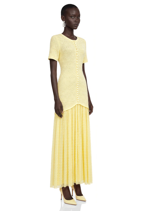 Delia Maxi Dress Yellow Rhinestone Pleated
