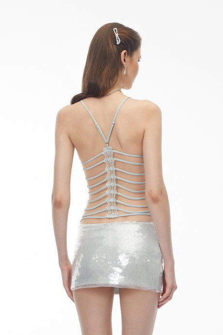 Assunta Sage Green Backless Top & Sequin Skirt Set