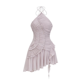 Doux Purple Ruffled Trim Pleated Mini Dress