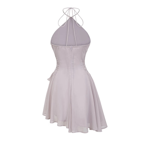 Leslie Mini Dress Purple Ruffled Trim Pleated