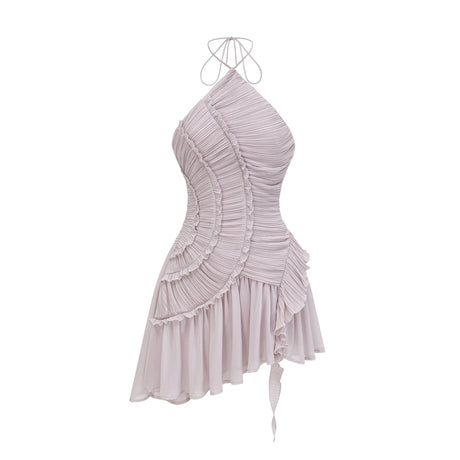Leslie Mini Dress Purple Ruffled Trim Pleated