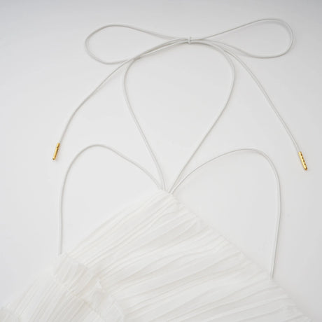 Geraldina Midi Dress White Ruffled Trim Pleated
