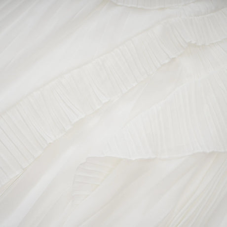 Doux White Ruffled Trim Pleated Midi Dress