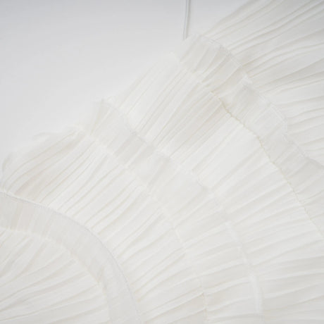 Doux White Ruffled Trim Pleated Midi Dress