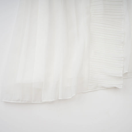 Doux White Ruffled Trim Pleated Midi Dress