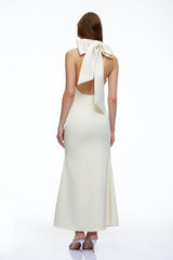 Drusilla Neutral Halterneck Maxi Dress with Bow