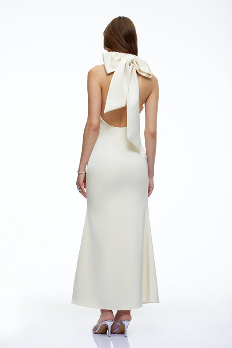 Madeline Maxi Dress Neutral Halterneck with Bow