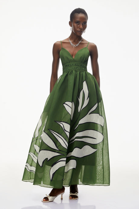Palma Maxi Dress Emerald Green Plunge Neck Ruched
