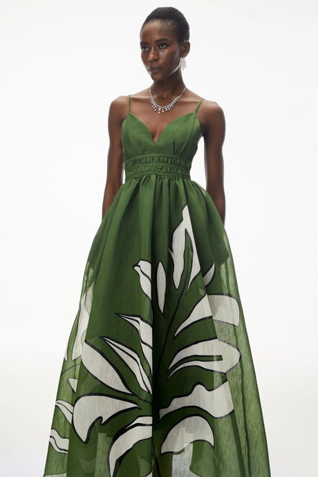 Palma Maxi Dress Emerald Green Plunge Neck Ruched