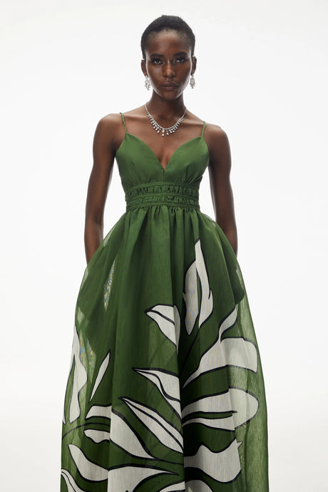 Palma Maxi Dress Emerald Green Plunge Neck Ruched