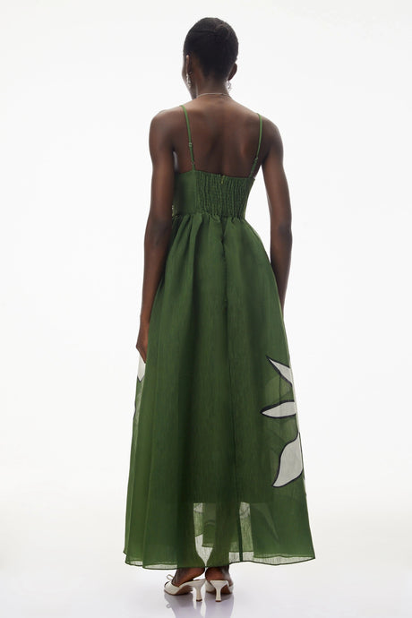 Palma Maxi Dress Emerald Green Plunge Neck Ruched