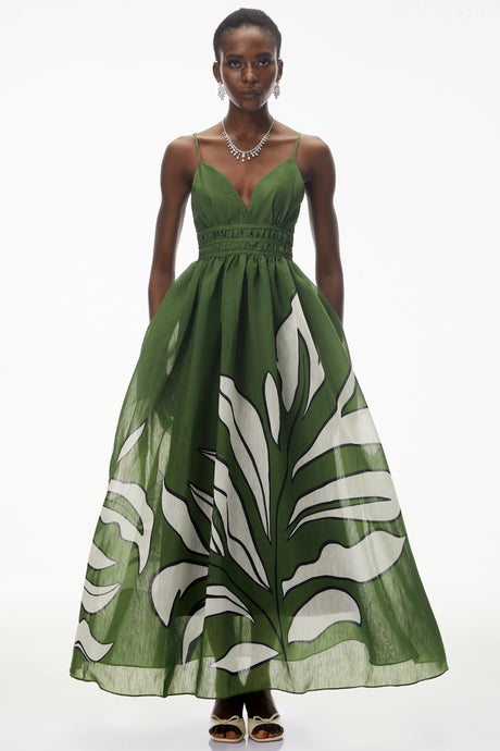Palma Maxi Dress Emerald Green Plunge Neck Ruched