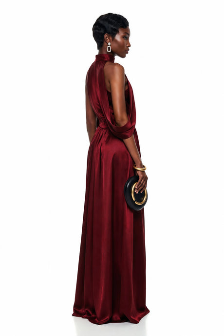 Maddalena Maxi Dress Red Halterneck Asymmetrical