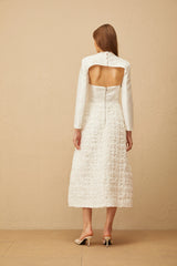 Dulcie White Floral Jacquard Shawl  Dress Set