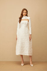 Dulcie White Floral Jacquard Shawl  Dress Set